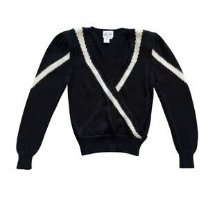VTG Plums & Pearls Wrap Sweater Angora blend sz Medium Black White 80s 90s Retro